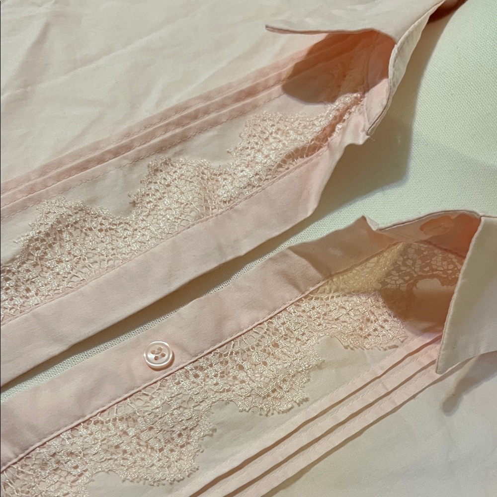 New York & Company Light Pink Lace-Trim Blouse - Picture 2 of 3